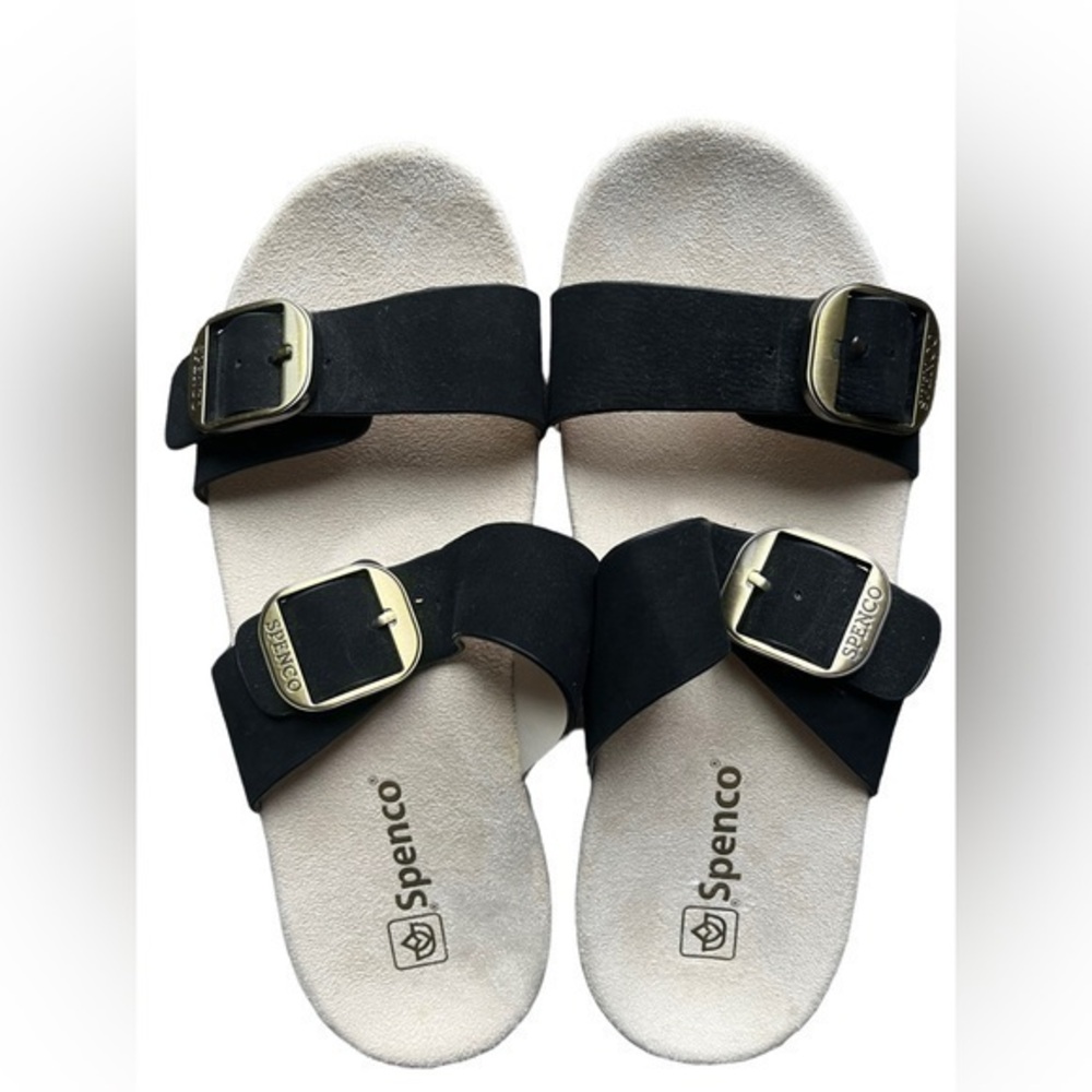 Spenco Women's Black Double-Buckle Slide Sandals